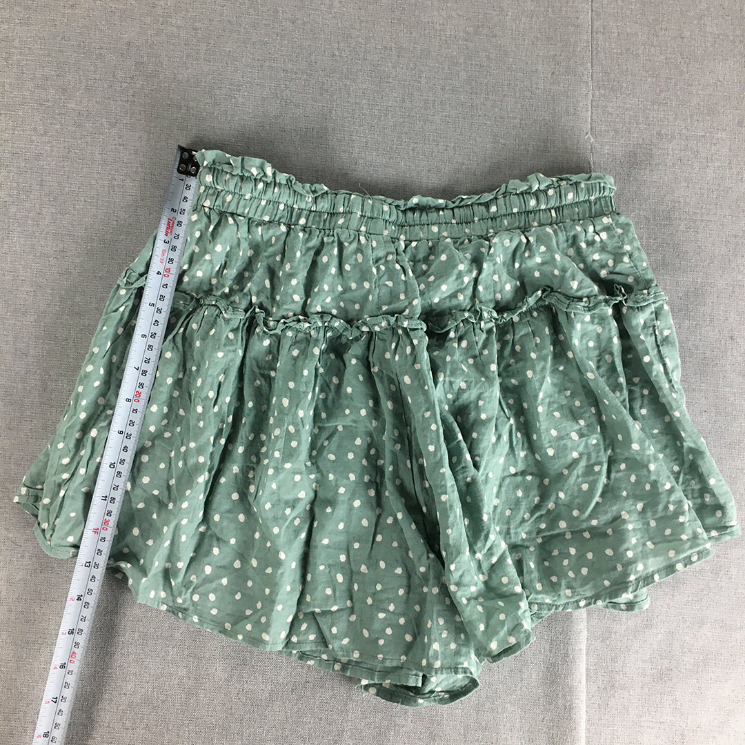 Mooloola Womens Shorts Size 12 Green Dot Pattern Drawstring Elastic Waist