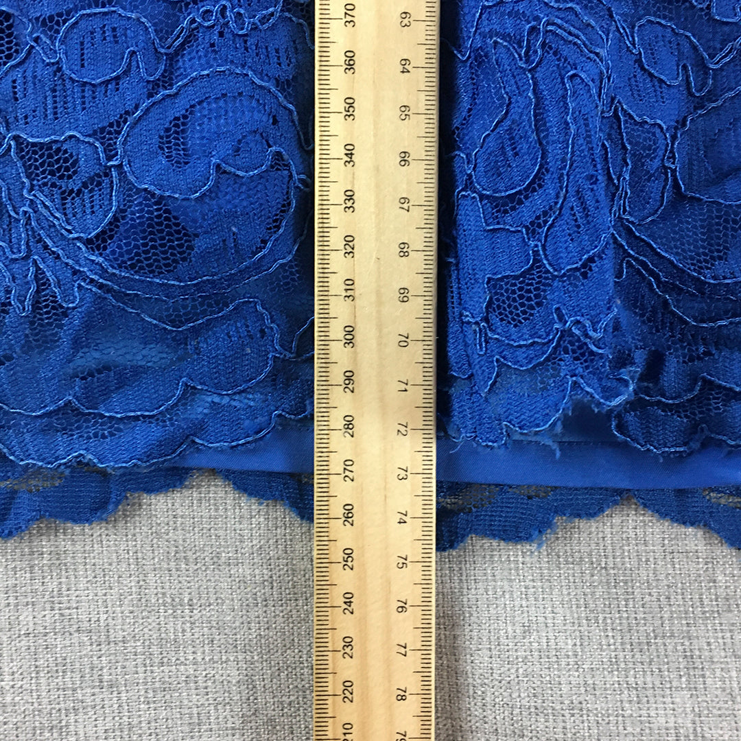 Review Womens Pencil Dress Size 12 Blue Floral Lace Mini Short Sleeve