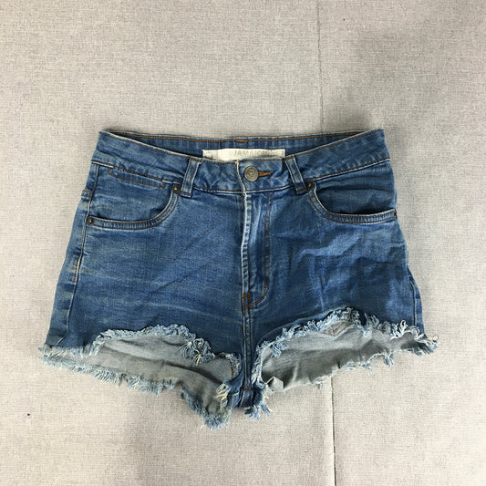 Factorie Womens Denim Shorts Size 8 Blue Raw Hem Pockets High Waist