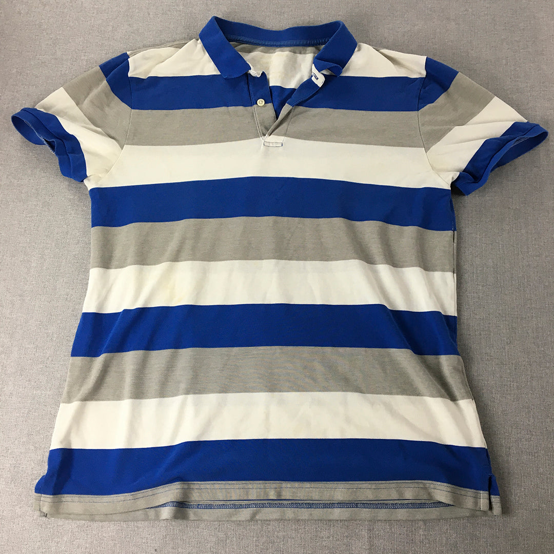 Giordano Mens Polo Shirt Size XL Tapered Fit Blue White Striped Collared Rugby