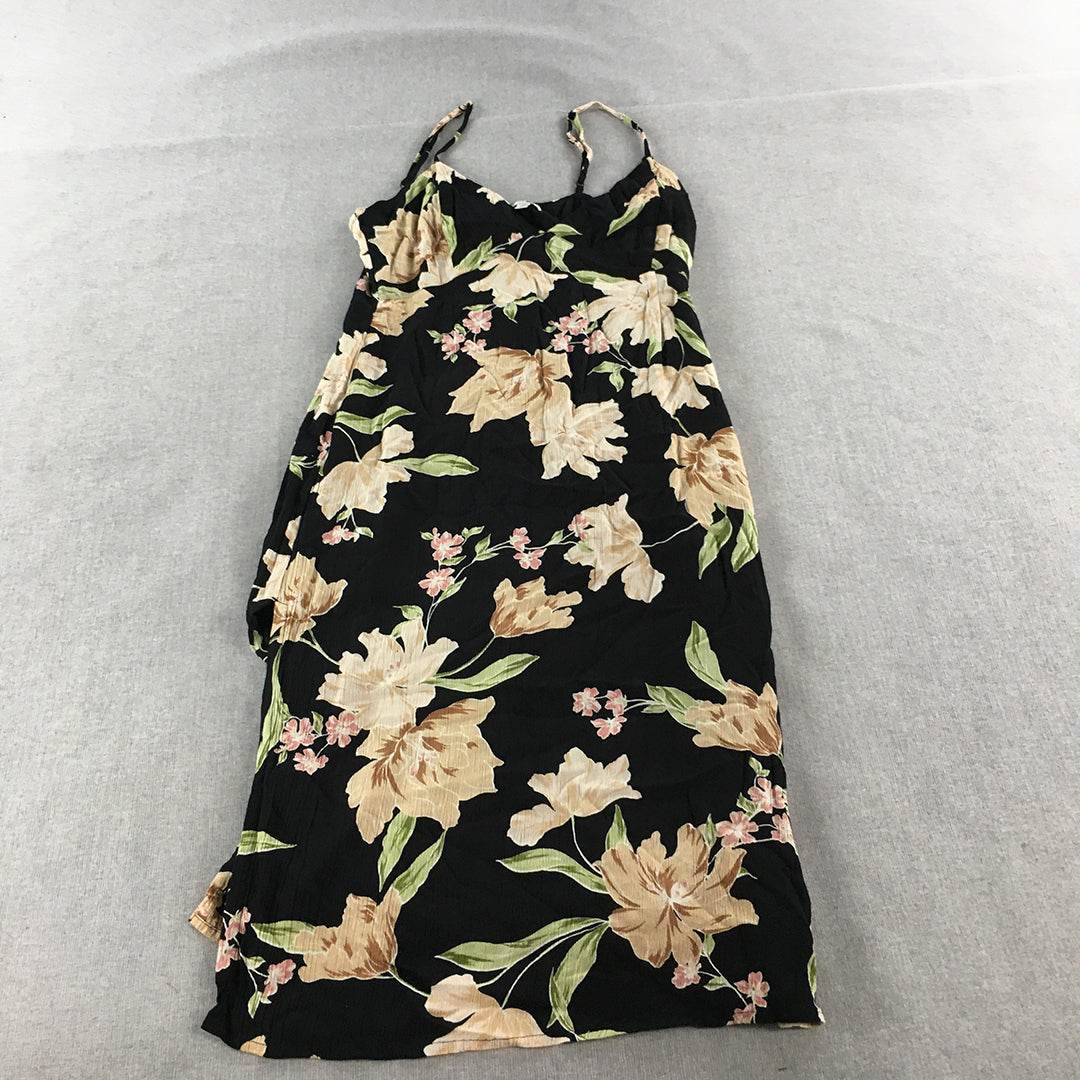 Society Amuse Womens Shift Dress SIze L Black Floral Mini Sleeveless