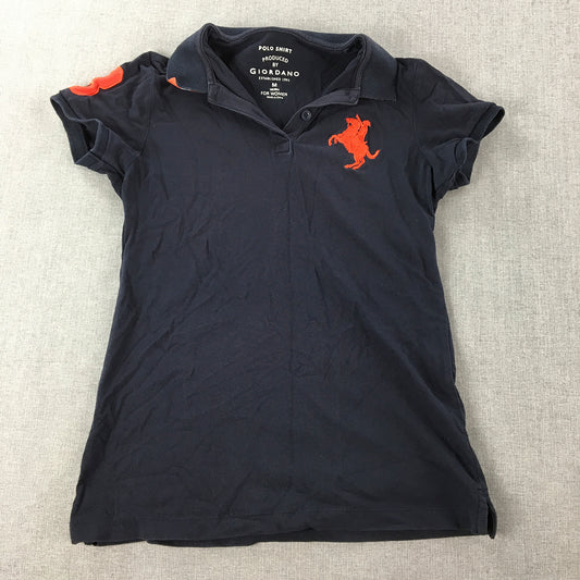 Giordano Womens Polo Shirt Size M Blue Orange Logo Collared Rugby Short Sleeve