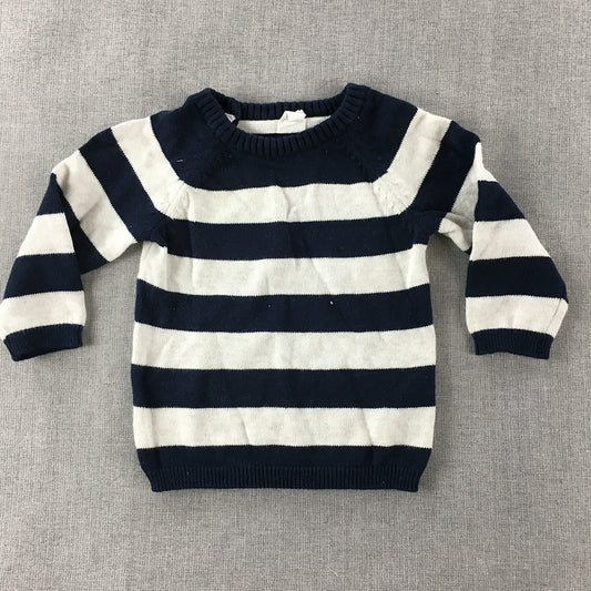 H&M Baby Boys Knit Sweater Size 00 (4 - 6 Months) Navy Blue White Striped Jumper