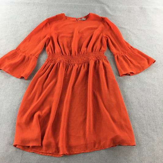 H&M Womens Mini Dress Size 12 Orange Fit Flare Pleated