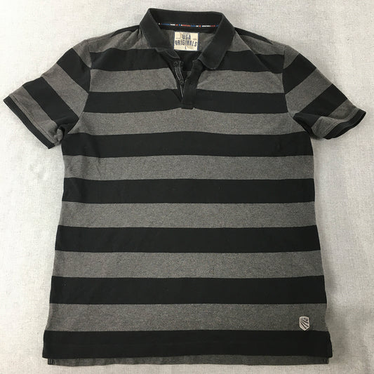 Jockey Mens Polo Shirt Size L Grey Black Striped Collared Short Sleeve Rugby