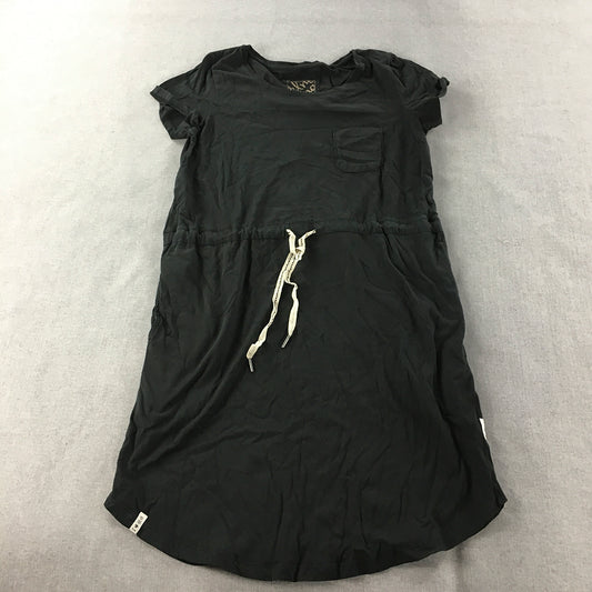 Elm Lifestyle Womens Shirt Dress Size 8 Black Mini Short Sleeve Drawstring Waist