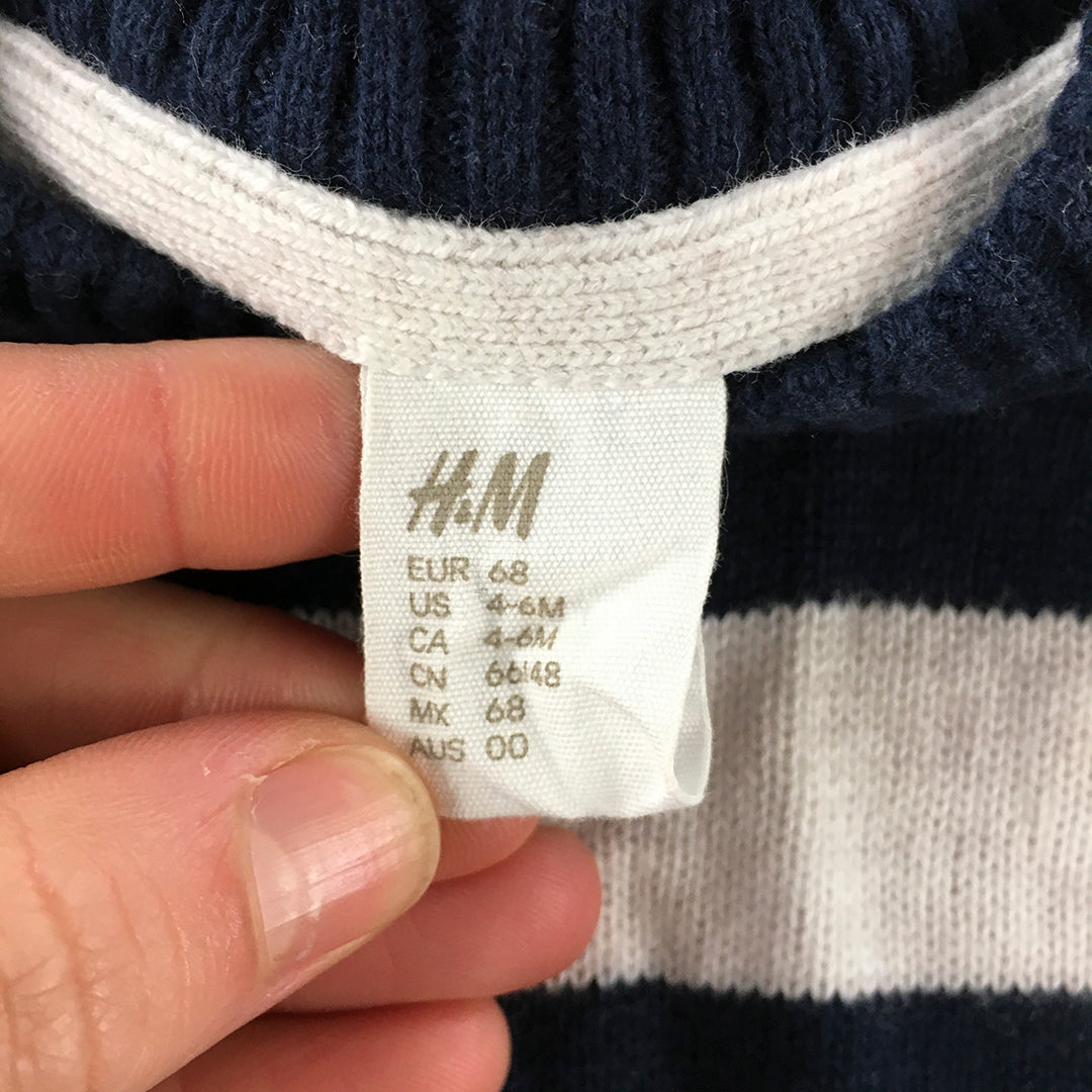 H&M Baby Boys Knit Sweater Size 00 (4 - 6 Months) Navy Blue White Striped Jumper