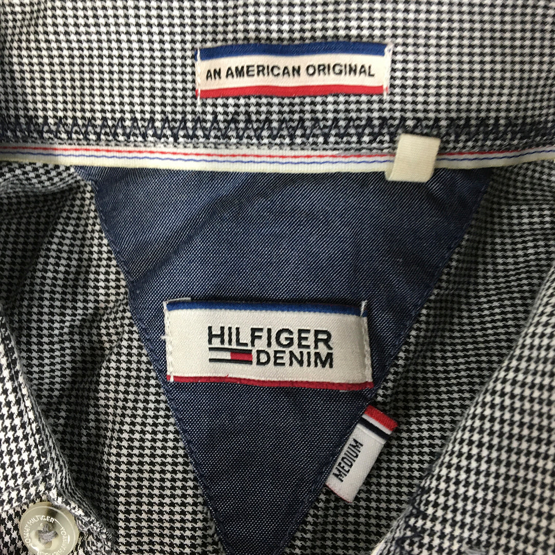 Tommy Hilfiger Mens Shirt Size M Slim Fit Black White Dot Button-Up Logo