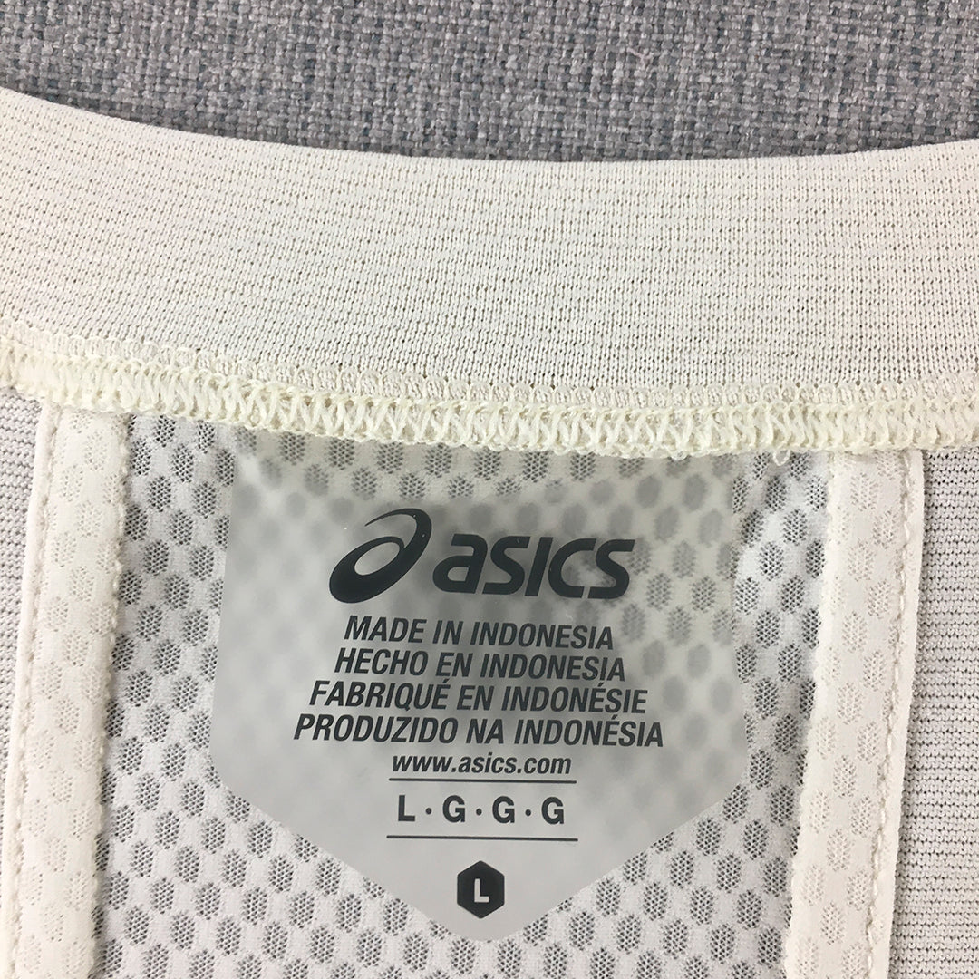 Asics Womens T-Shirt Size L White Logo Short Sleeve Running Athletic Workout