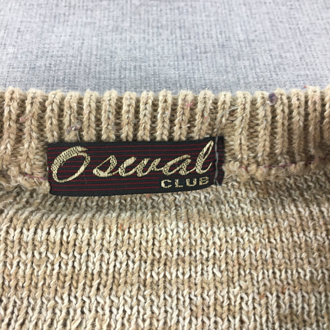 Vintage Oswal Club Mens Knit Sweater Size S Brown Striped Jumper