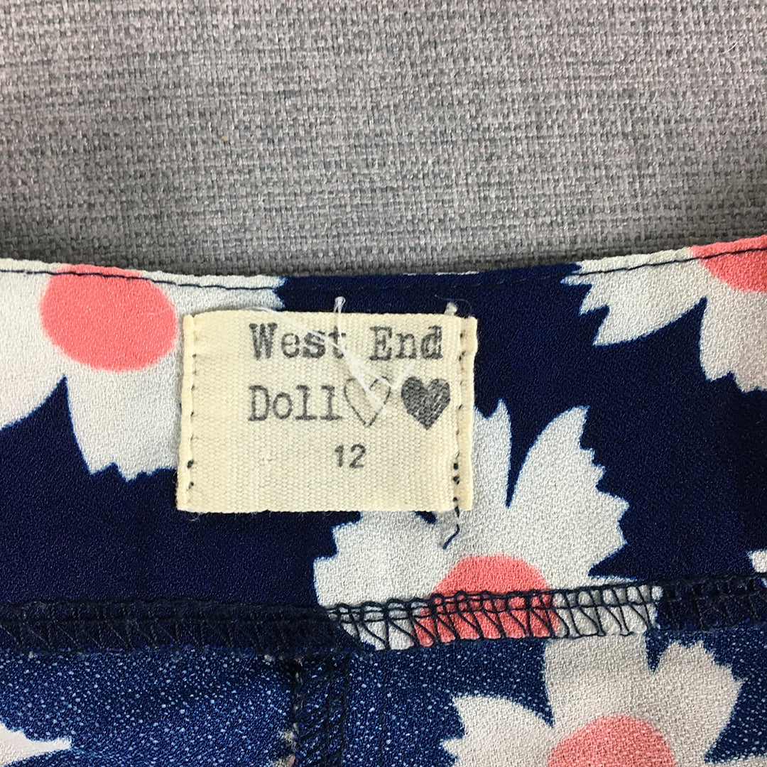 West End Doll Womens Shorts Size 12 Blue Floral