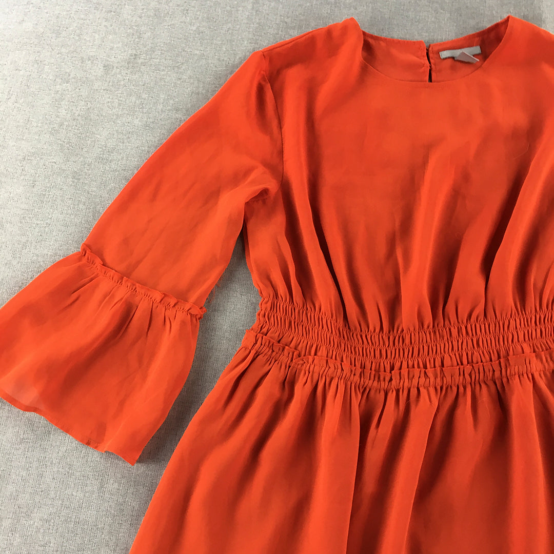 H&M Womens Mini Dress Size 12 Orange Fit Flare Pleated