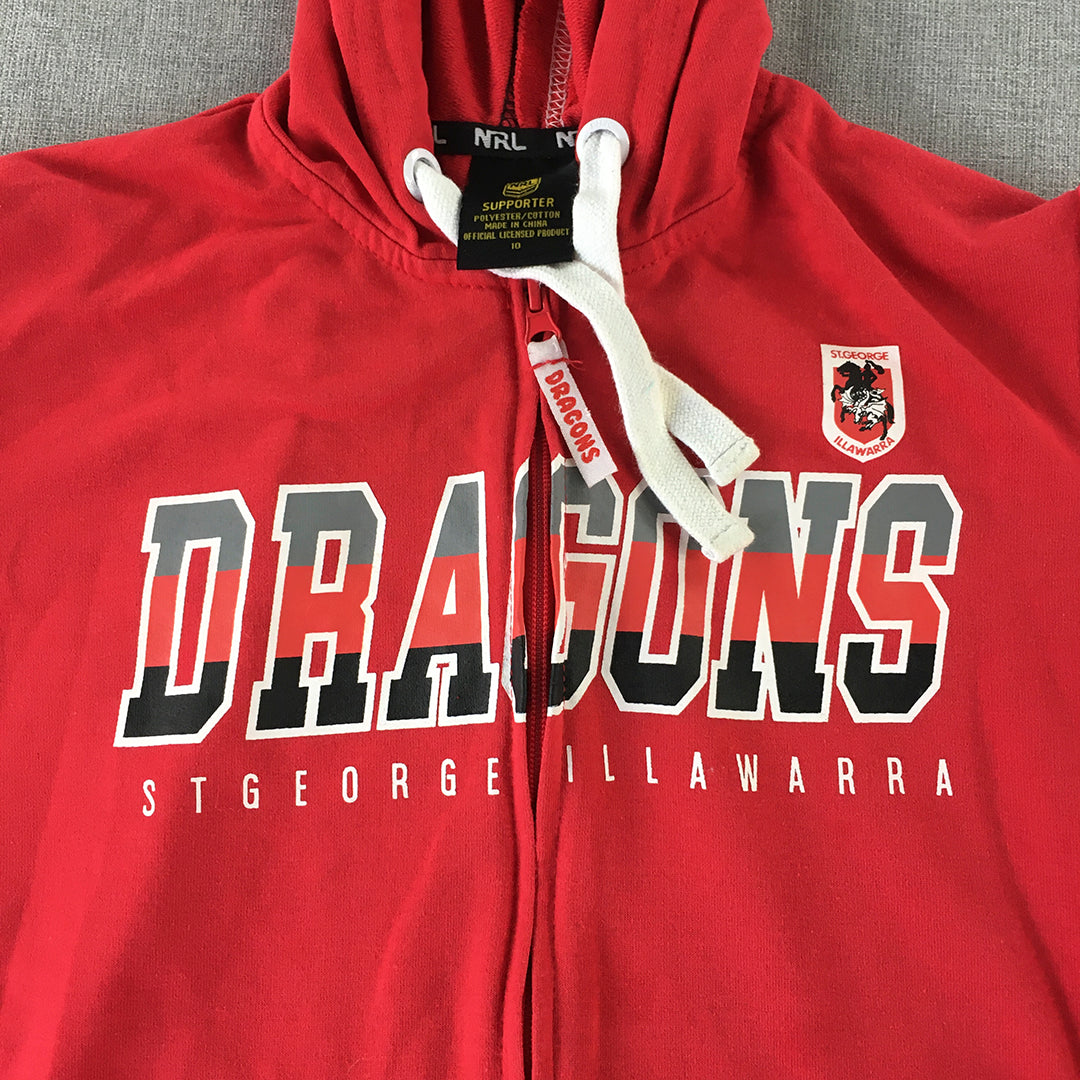 St George Dragons Kids Boys Hoodie Jacket Size 10 Red NRL Zip-Up Coat