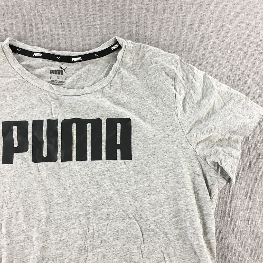 Puma Womens T-Shirt Size L Grey Logo Short Sleeve Crew Neck Top