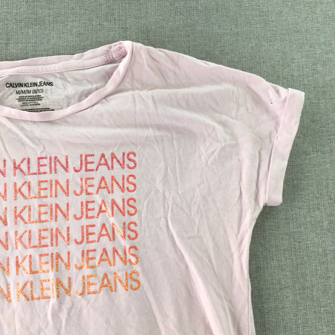 Calvin Klein Jeans Kids Girls T-Shirt Size M (8 - 10) Years Pink Short Sleeve