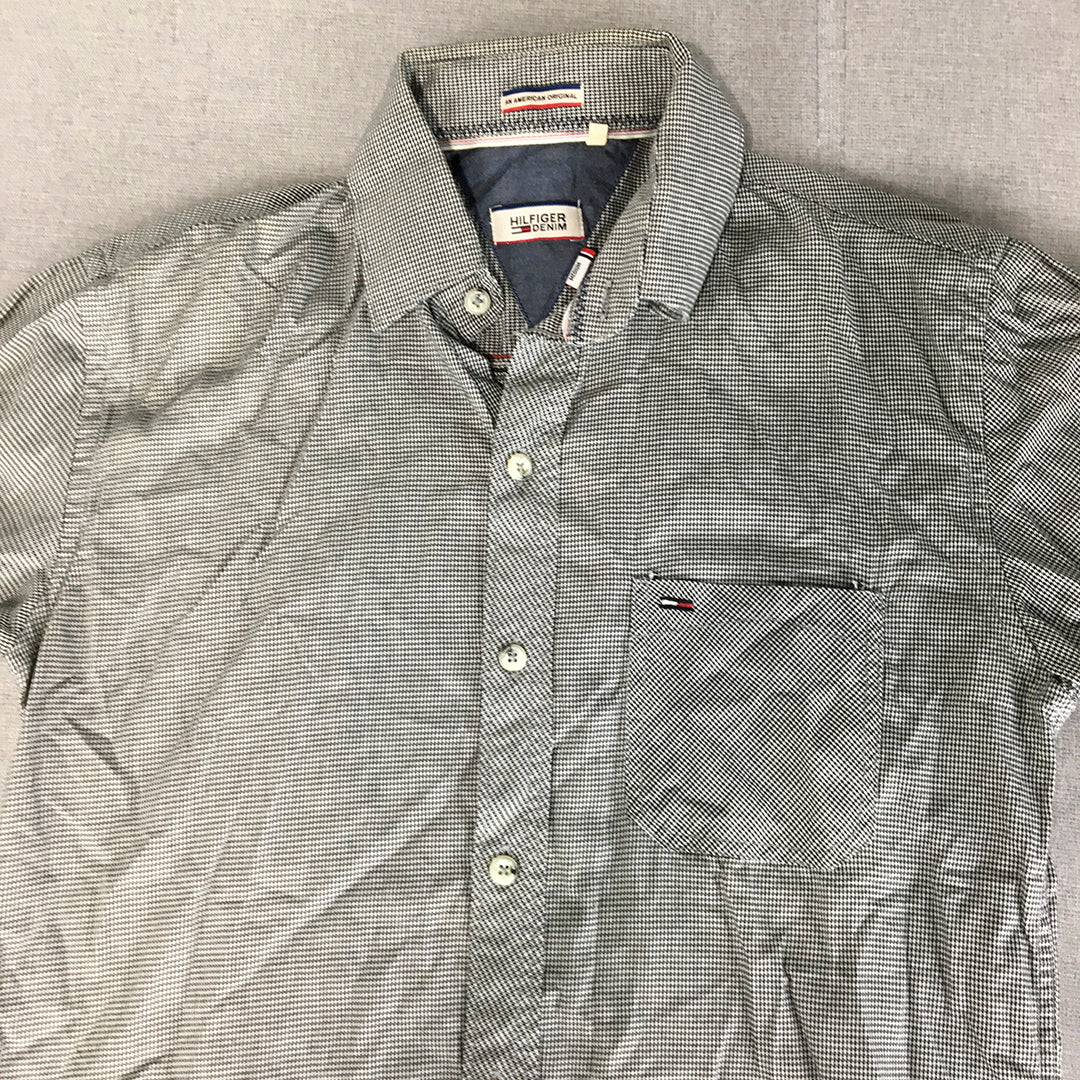 Tommy Hilfiger Mens Shirt Size M Slim Fit Black White Dot Button-Up Logo