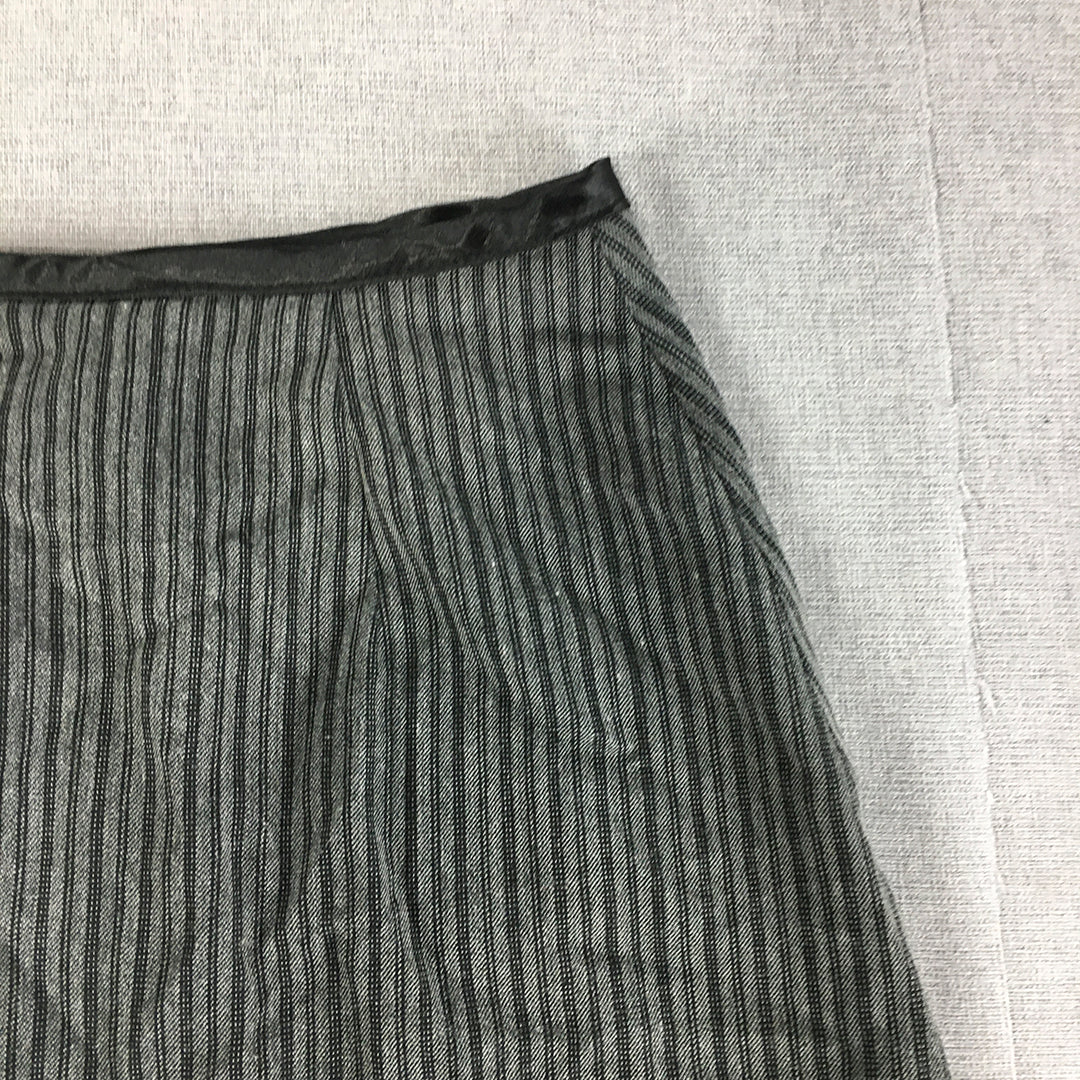 Witchery Womens Mini Skirt Size 8 Grey Black Striped Button