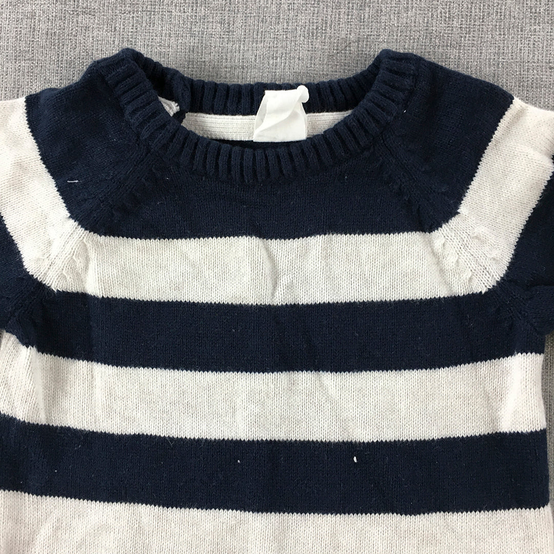 H&M Baby Boys Knit Sweater Size 00 (4 - 6 Months) Navy Blue White Striped Jumper