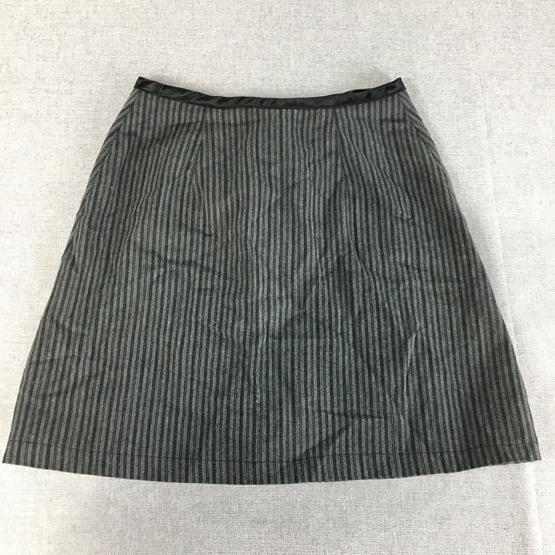 Witchery Womens Mini Skirt Size 8 Grey Black Striped Button