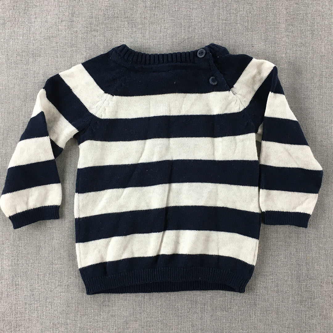 H&M Baby Boys Knit Sweater Size 00 (4 - 6 Months) Navy Blue White Striped Jumper