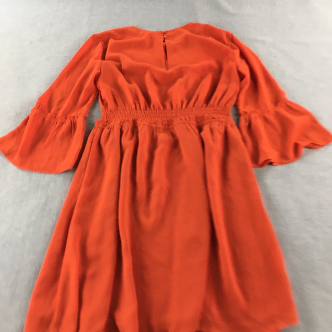 H&M Womens Mini Dress Size 12 Orange Fit Flare Pleated