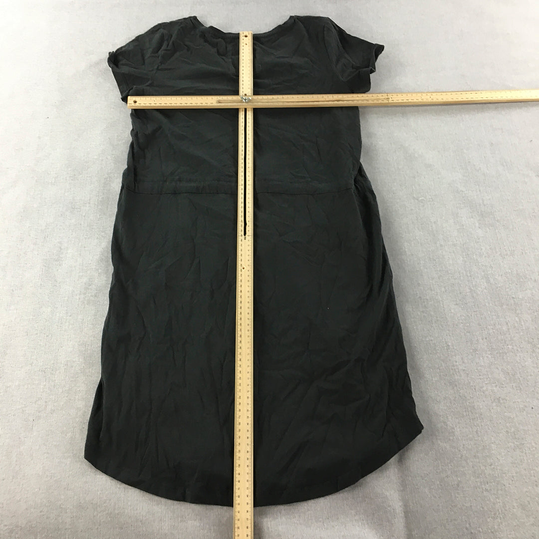 Elm Lifestyle Womens Shirt Dress Size 8 Black Mini Short Sleeve Drawstring Waist