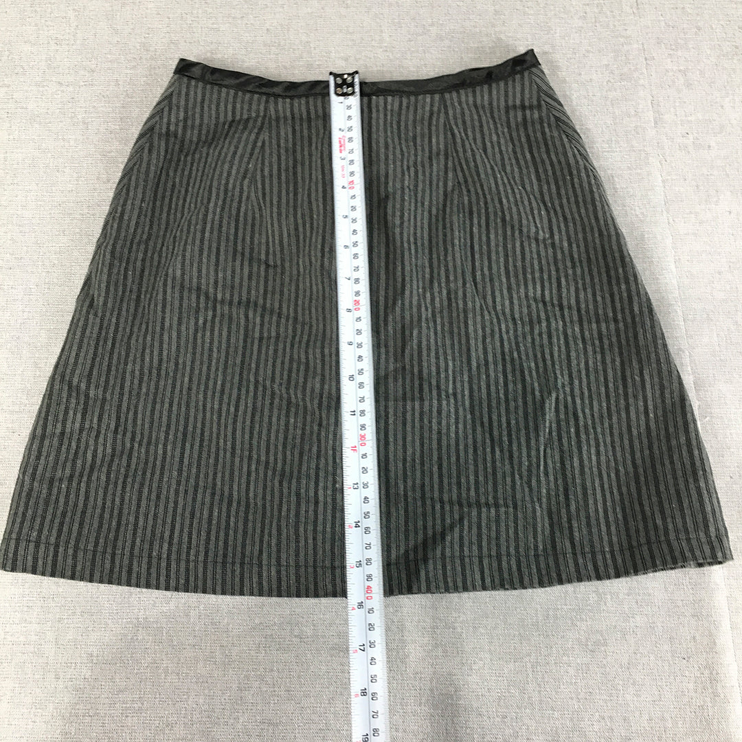 Witchery Womens Mini Skirt Size 8 Grey Black Striped Button