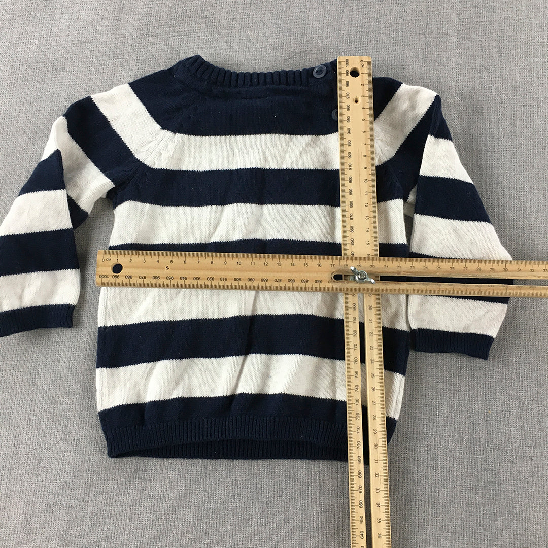 H&M Baby Boys Knit Sweater Size 00 (4 - 6 Months) Navy Blue White Striped Jumper