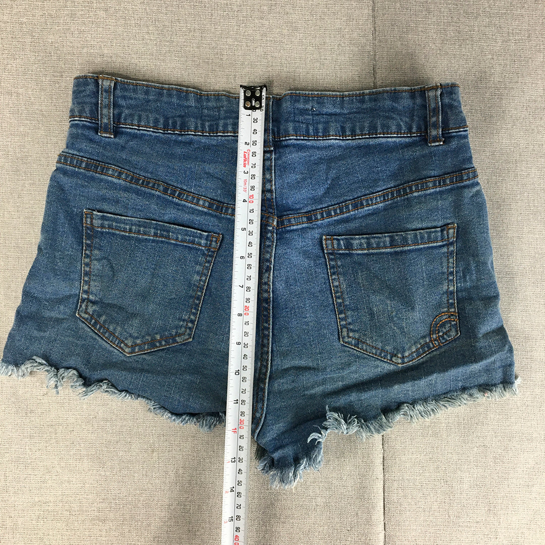 Factorie Womens Denim Shorts Size 8 Blue Raw Hem Pockets High Waist