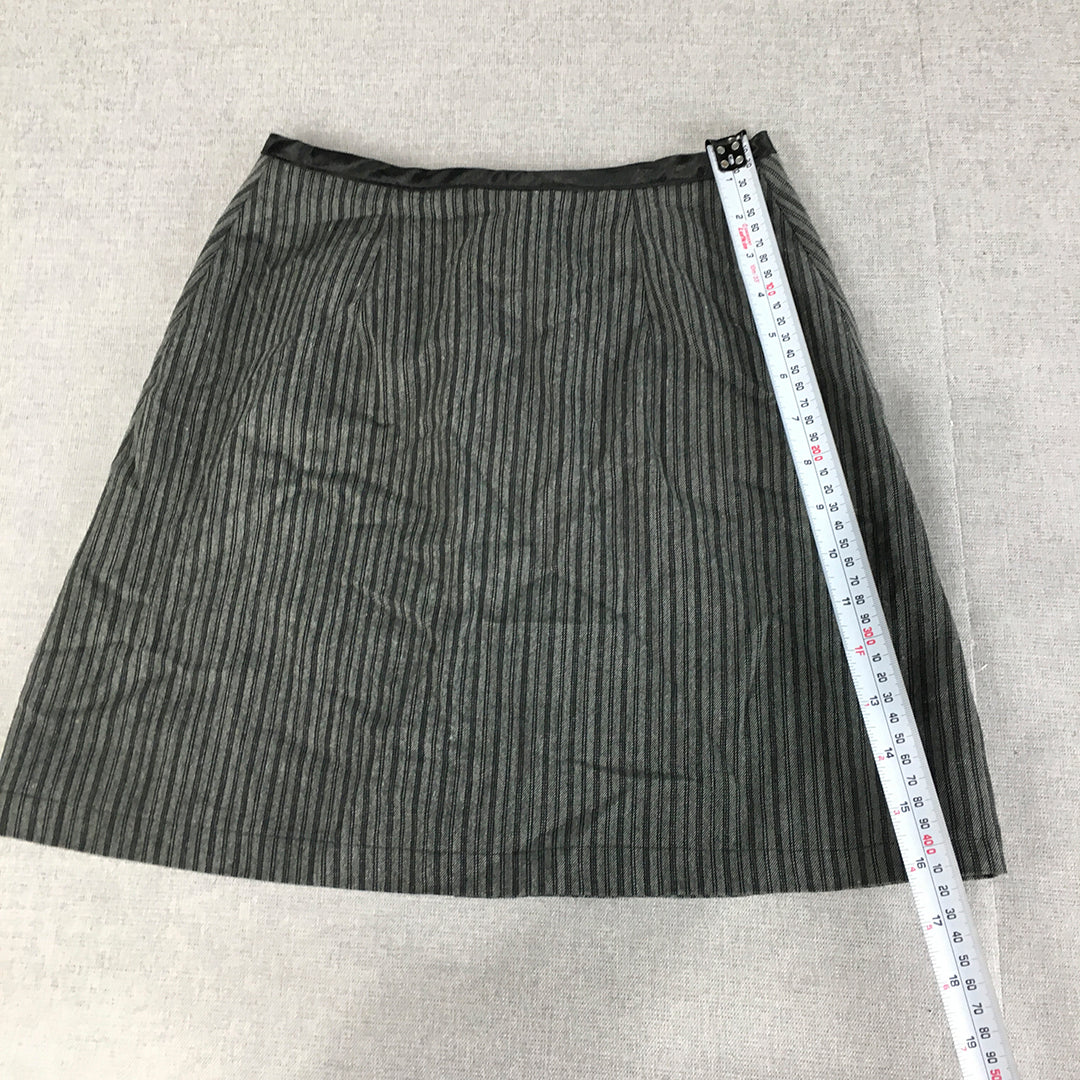 Witchery Womens Mini Skirt Size 8 Grey Black Striped Button