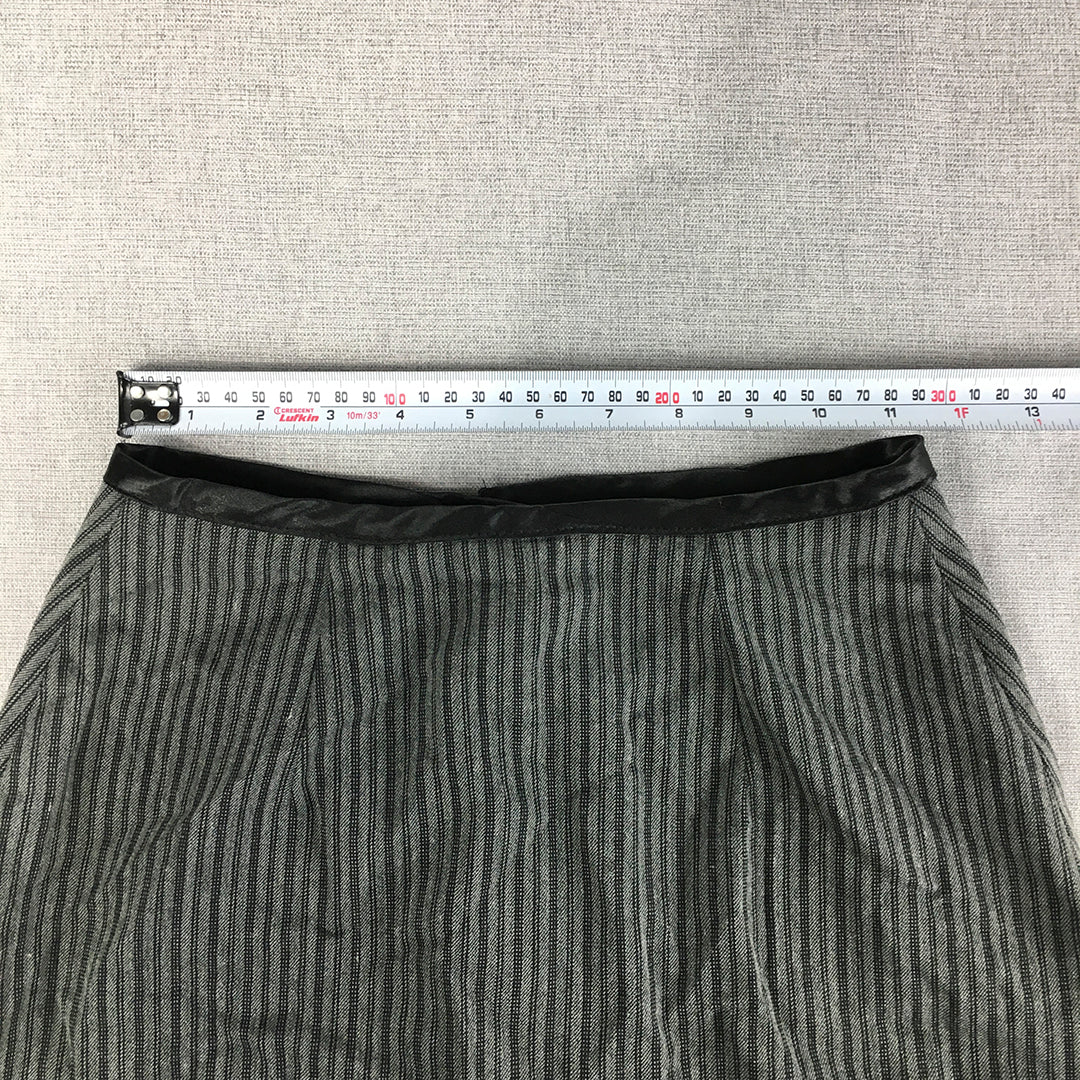 Witchery Womens Mini Skirt Size 8 Grey Black Striped Button