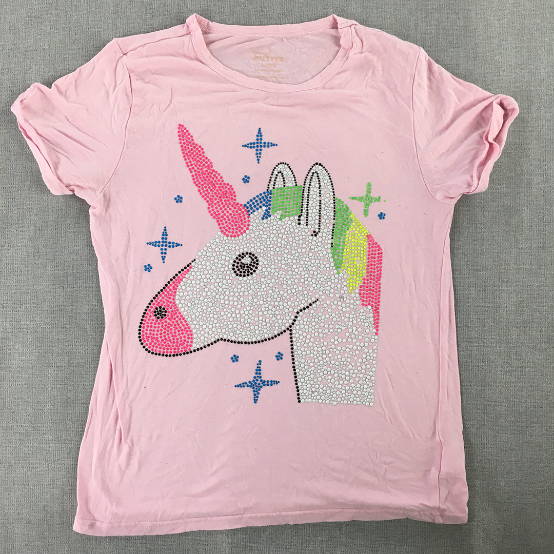 Butter Kids Girls T-Shirt Size L (10 - 12 Years) Pink Unicorn Short Sleeve Top