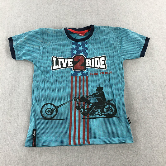 Live 2 Ride Kids Boys T-Shirt Size 6 - 8 Years Blue Motorcycle Bike