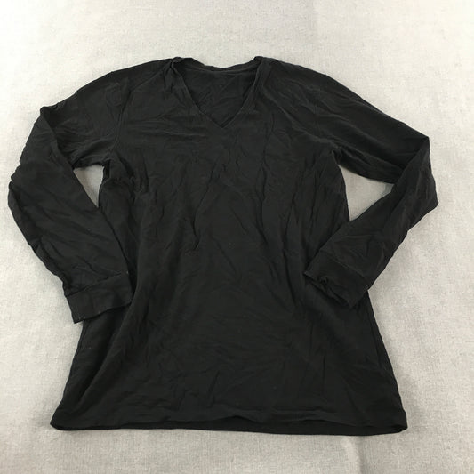 Uniqlo Heattech Womens Shirt Size M Black V-Neck Long Sleeve Heat Tech Top