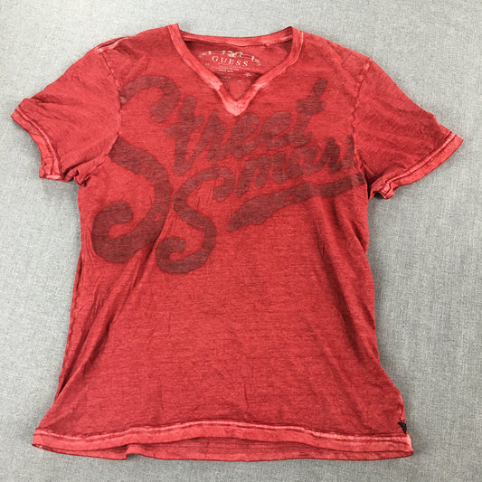 Guess Mens T-Shirt Size M Red V-Neck Short Sleeve Tee