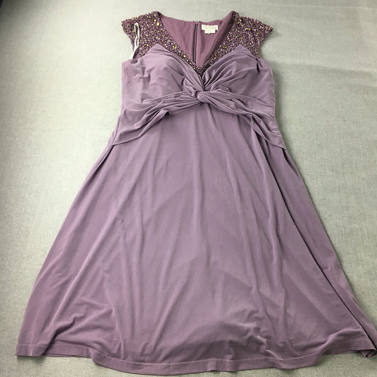 Vintage Studibaker Womens Evening Gown Size 18 Purple Embellished Knee Length