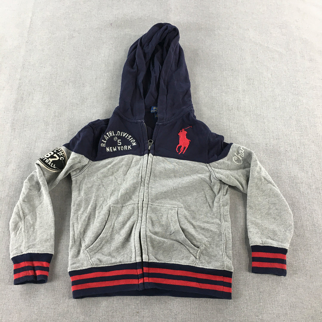 Polo Ralph Lauren Kids Boys Hoodie Jacket Size 5 Grey Big Pony Logo Pockets