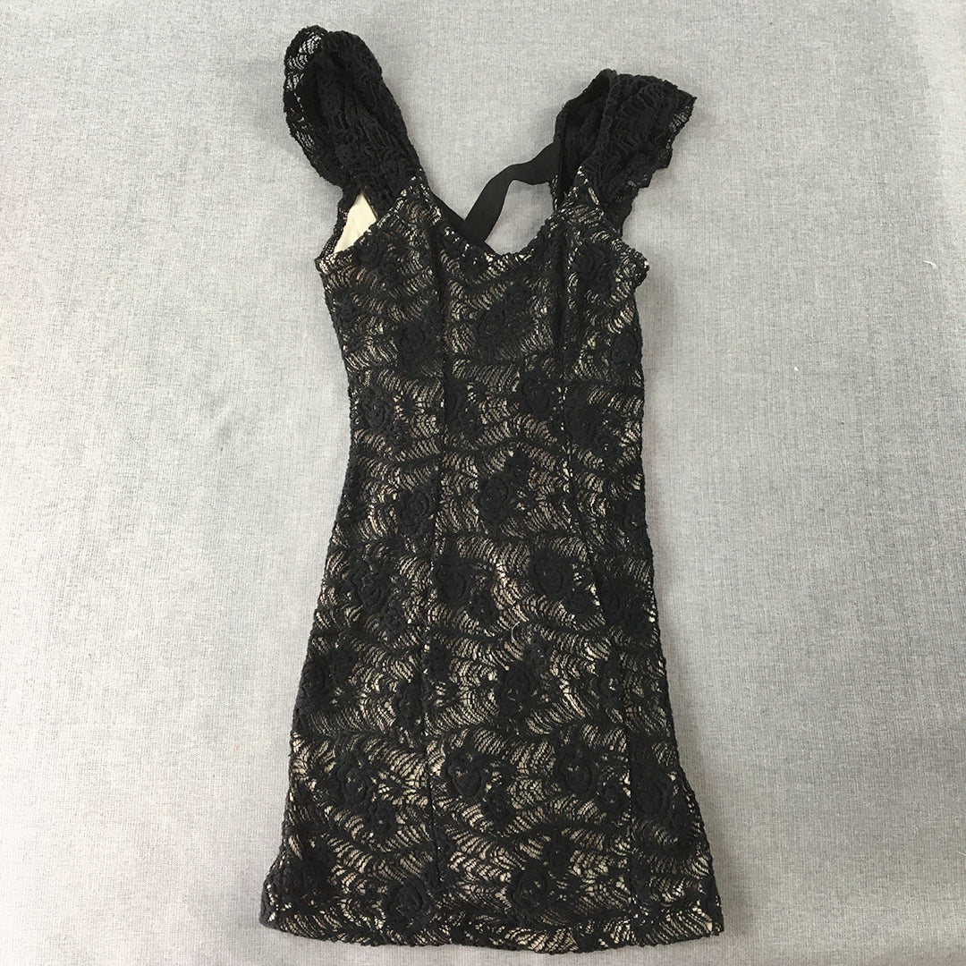 Blossom Womens Mini Dress Size 6 Black Floral Lace Sleeveless Event