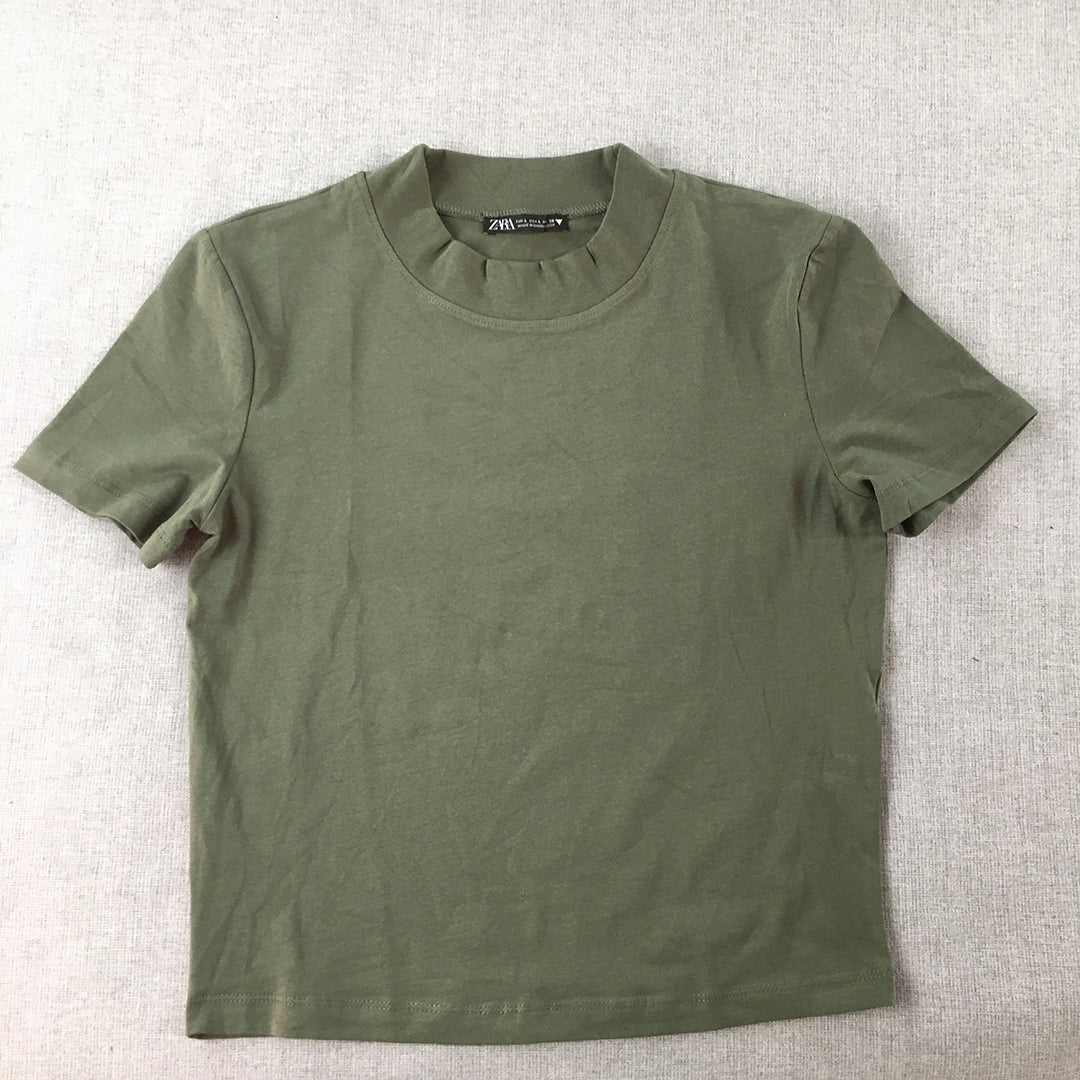 Zara Womens Top Size L Khaki Green Short Sleeve Shirt