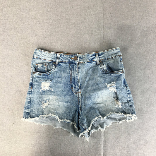 Zink London Womens Denim Shorts Size 30 Blue Light Wash Raw Hem Distressed