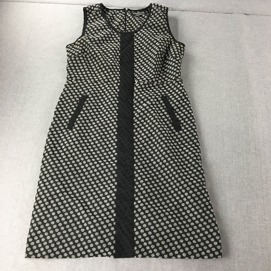 Basque Womens Pencil Dress Size 14 Black White Dot Sleeveless Midi