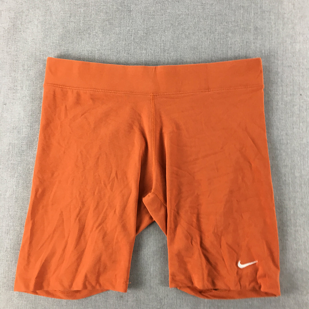 Nike Womens Shorts Size XL Orange Swoosh Logo Elastic Waist Stretch Running Gym