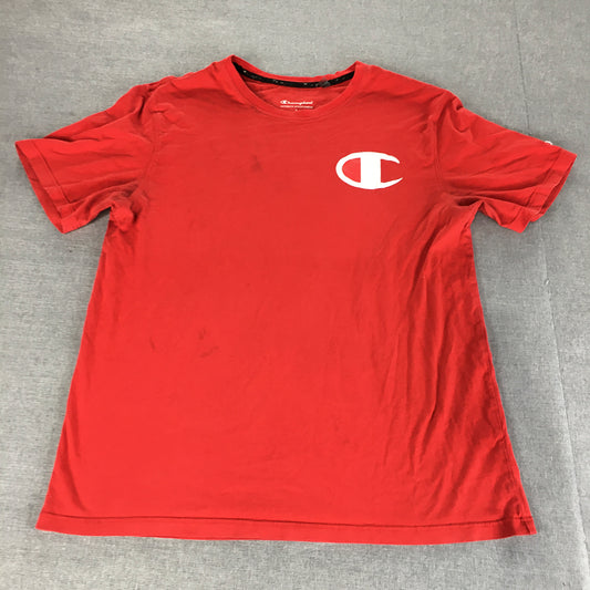 Champion Mens T-Shirt Size L Red Big Logo Crew Neck Short Sleeve