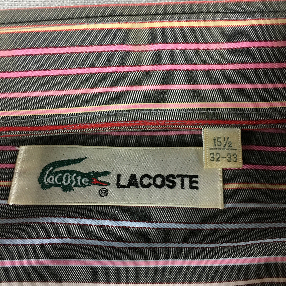 Vintage Lacoste Mens Shirt Size S Black Pink Red Striped Long Sleeve Logo Button