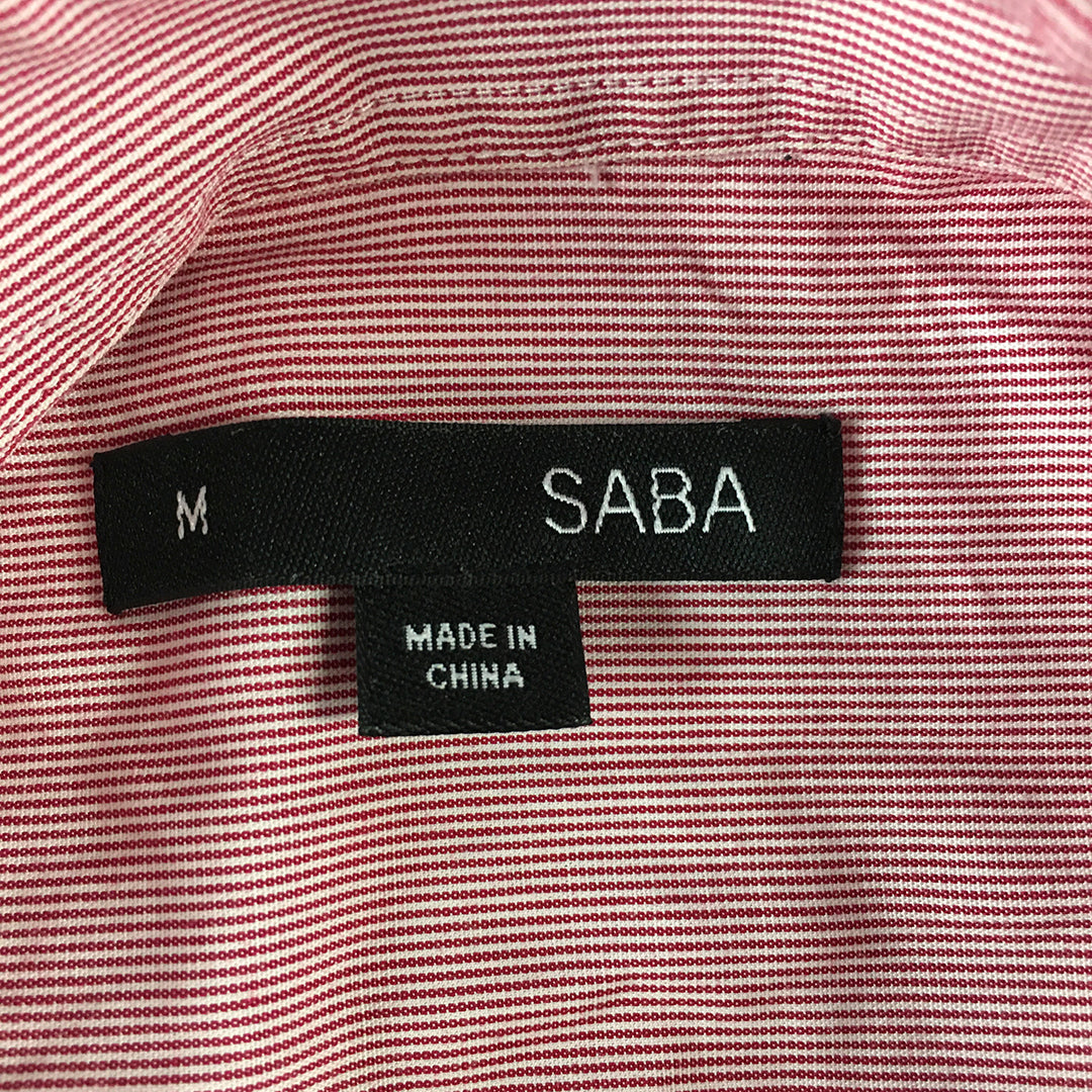 Saba Mens Shirt Size M Red White Striped Long Sleeve Button-Up Collared