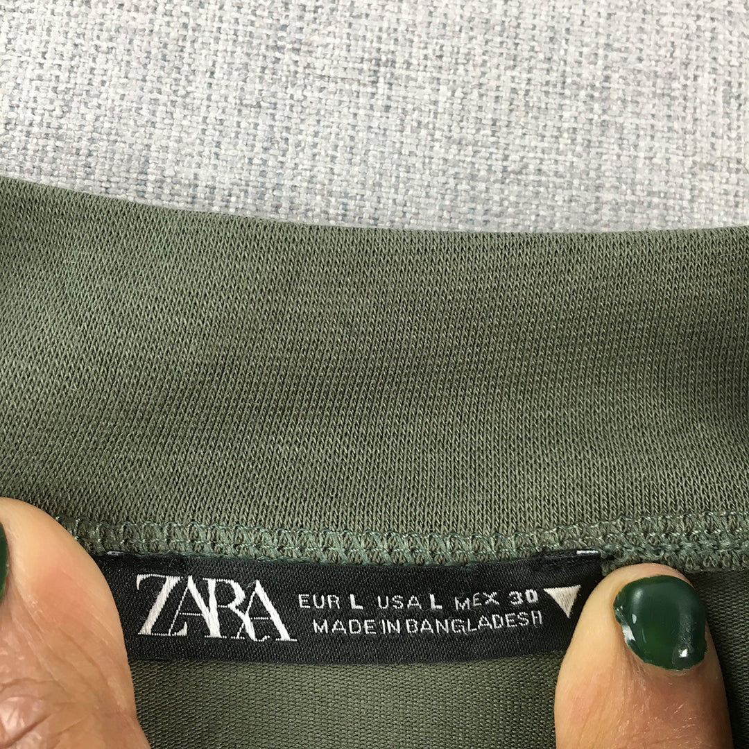 Zara Womens Top Size L Khaki Green Short Sleeve Shirt