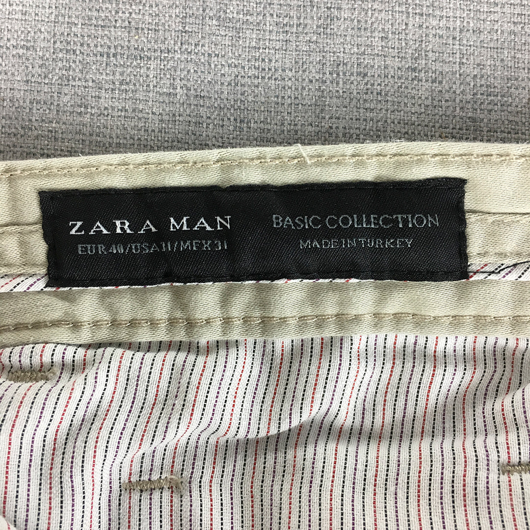 Zara Man Chino Pants Size 31 Cream Beige Slim Fit Straight Trousers Pockets