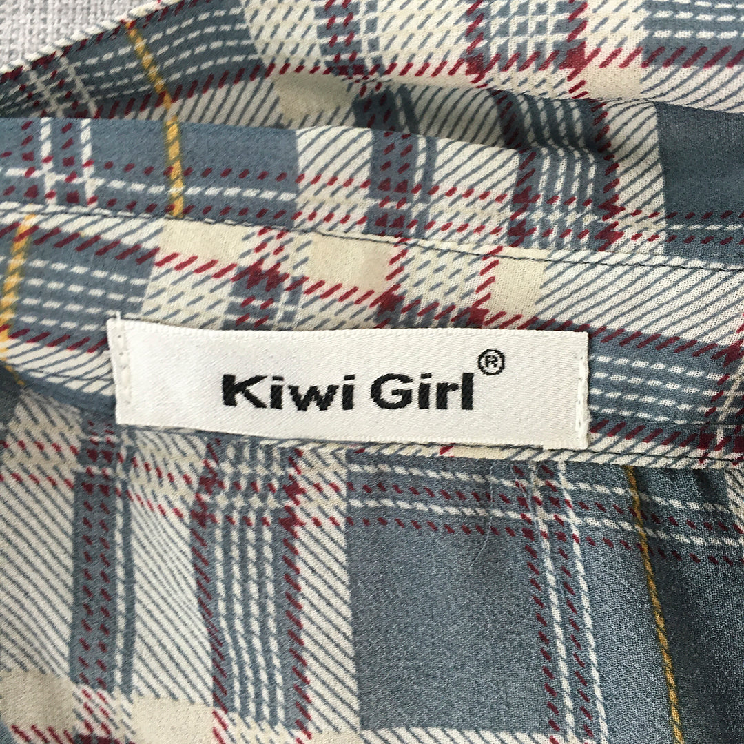 Kiwi Girl Womens Top Size 10 Blue Checkered Button-Up Long Sleeve Shirt