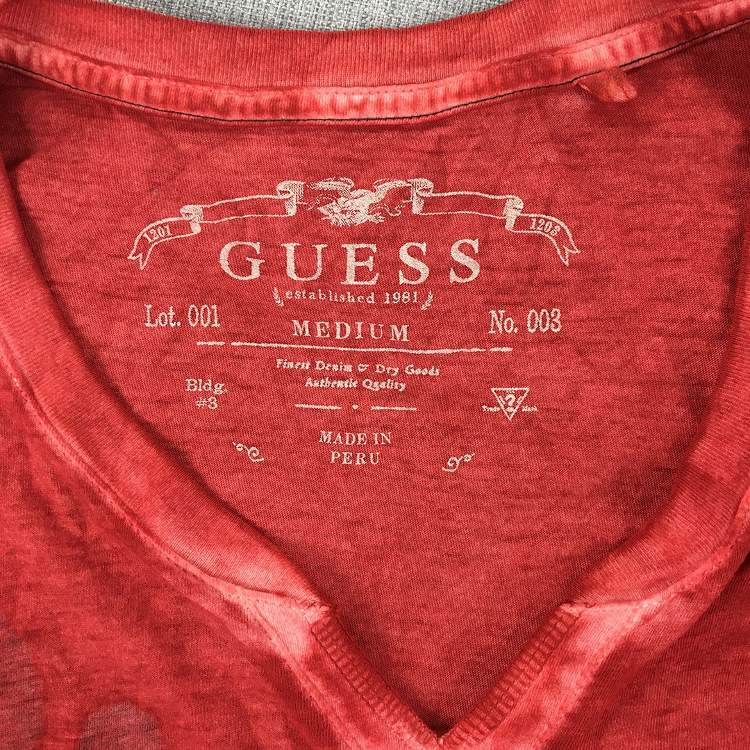 Guess Mens T-Shirt Size M Red V-Neck Short Sleeve Tee