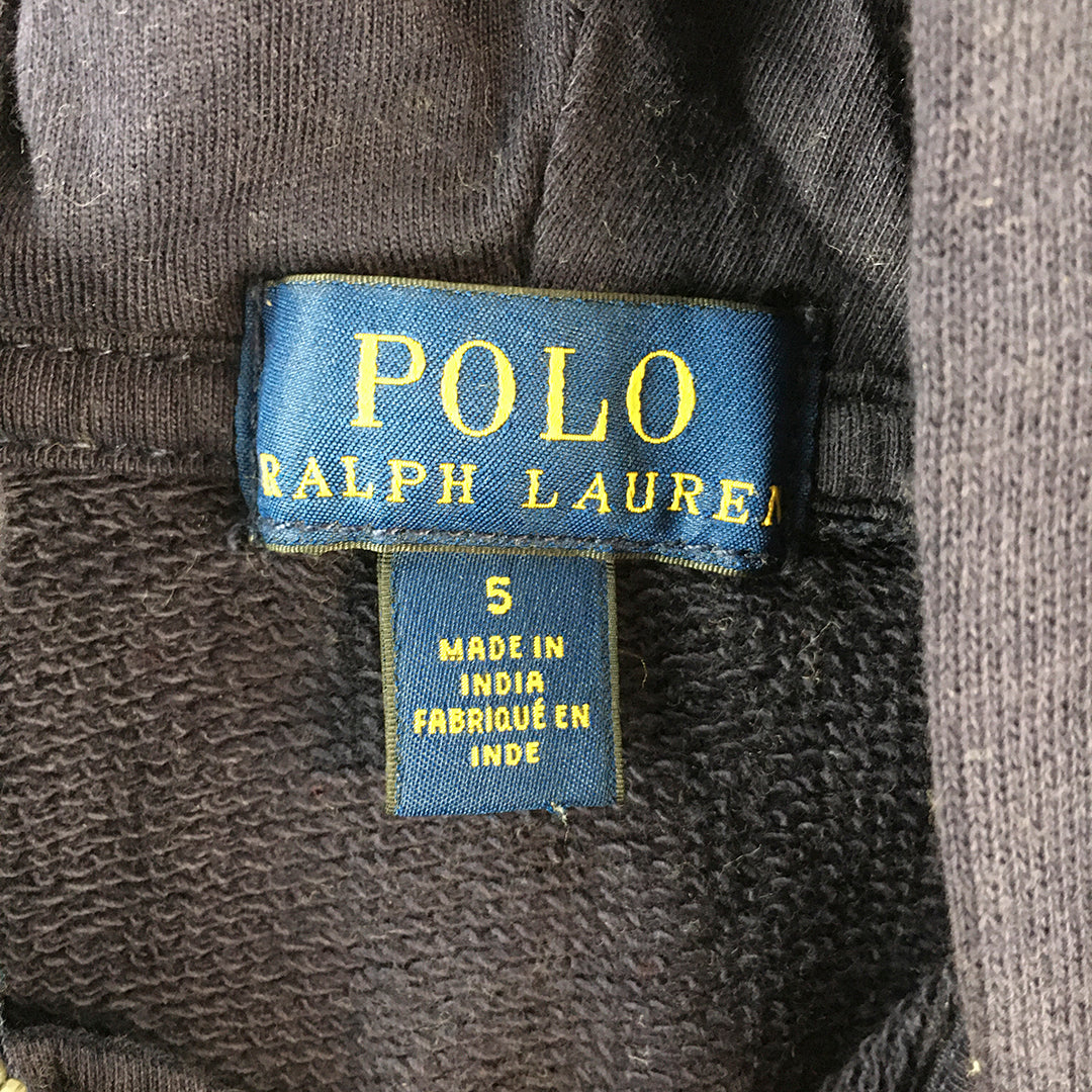 Polo Ralph Lauren Kids Boys Hoodie Jacket Size 5 Grey Big Pony Logo Pockets